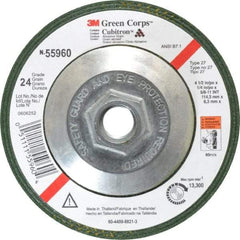 3M - 24 Grit, 4-1/2" Wheel Diam, 1/4" Wheel Thickness, Type 27 Depressed Center Wheel - Ceramic, 13,300 Max RPM, Compatible with Angle Grinder - Apex Tool & Supply