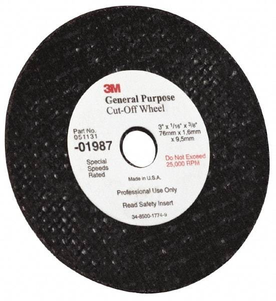 3M - 6" Aluminum Oxide Cutoff Wheel - 0.045" Thick, 7/8" Arbor, 10,200 Max RPM, Use with Angle Grinders - Apex Tool & Supply