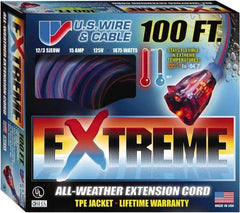 Value Collection - 100', 12/3 Gauge/Conductors, Blue/Pink Indoor & Outdoor Extension Cord - 1 Receptacle, 15 Amps, 125 Volts, UL SJEOW, NEMA 5-15P - Apex Tool & Supply