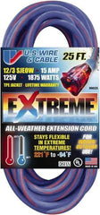 Value Collection - 25', 12/3 Gauge/Conductors, Blue/Pink Indoor & Outdoor Extension Cord - 1 Receptacle, 15 Amps, 125 Volts, UL SJEOW, NEMA 5-15P - Apex Tool & Supply