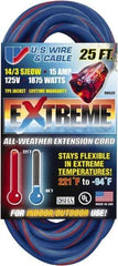 Value Collection - 25', 14/3 Gauge/Conductors, Blue/Pink Indoor & Outdoor Extension Cord - 1 Receptacle, 15 Amps, 125 Volts, UL SJEOW, NEMA 5-15P - Apex Tool & Supply