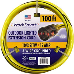 Value Collection - 100', 10/3 Gauge/Conductors, Yellow/Black Outdoor Extension Cord - 1 Receptacle, 15 Amps, UL SJTW, NEMA 5-15P - Apex Tool & Supply