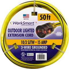 Value Collection - 50', 10/3 Gauge/Conductors, Yellow/Black Outdoor Extension Cord - 1 Receptacle, 15 Amps, UL SJTW, NEMA 5-15P - Apex Tool & Supply