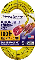 Value Collection - 100', 12/3 Gauge/Conductors, Yellow/Black Outdoor Extension Cord - 1 Receptacle, 15 Amps, UL SJTW, NEMA 5-15P - Apex Tool & Supply