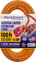 Value Collection - 100', 12/3 Gauge/Conductors, Orange/Blue Outdoor Extension Cord - 1 Receptacle, 15 Amps, UL SJTW, NEMA 5-15P - Apex Tool & Supply