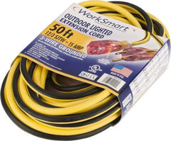 Value Collection - 50', 12/3 Gauge/Conductors, Yellow/Black Outdoor Extension Cord - 1 Receptacle, 15 Amps, UL SJTW, NEMA 5-15P - Apex Tool & Supply