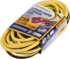 Value Collection - 25', 12/3 Gauge/Conductors, Yellow/Black Outdoor Extension Cord - 1 Receptacle, 15 Amps, UL SJTW, NEMA 5-15P - Apex Tool & Supply