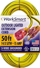 Value Collection - 50', 14/3 Gauge/Conductors, Yellow/Black Outdoor Extension Cord - 1 Receptacle, 15 Amps, UL SJTW, NEMA 5-15P - Apex Tool & Supply
