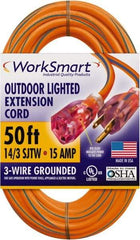 Value Collection - 50', 14/3 Gauge/Conductors, Orange/Blue Outdoor Extension Cord - 1 Receptacle, 15 Amps, UL SJTW, NEMA 5-15P - Apex Tool & Supply