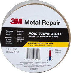 3M - 2" x 50 Yds Silver Foil Tape - 2.7 mil, Acrylic Adhesive, Aluminum Foil Backing, 10 Lb/ln Tensile Strength, -30°F to 260°F, Series 3381 - Apex Tool & Supply