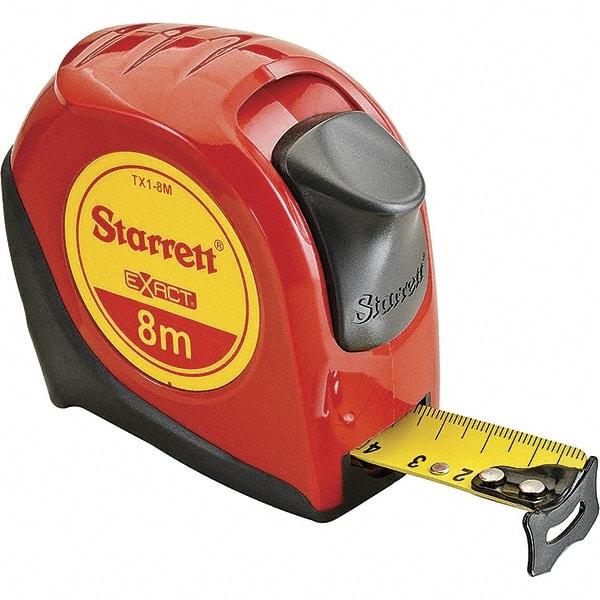 Starrett - 26' x 1" Yellow Blade Tape Measure - 1mm Graduation, S6 Graduation Style, Red Case - Apex Tool & Supply