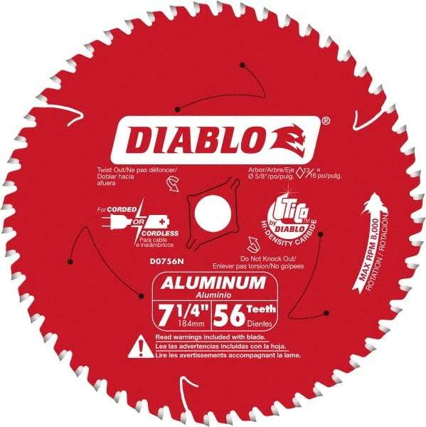 Freud - 7-1/4" Diam, 5/8" Arbor Hole Diam, 56 Tooth Wet & Dry Cut Saw Blade - Carbide-Tipped, Burr-Free Action, Standard Round Arbor - Apex Tool & Supply