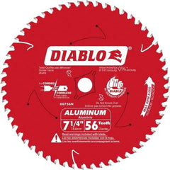 Freud - 7-1/4" Diam, 5/8" Arbor Hole Diam, 56 Tooth Wet & Dry Cut Saw Blade - Carbide-Tipped, Burr-Free Action, Standard Round Arbor - Apex Tool & Supply