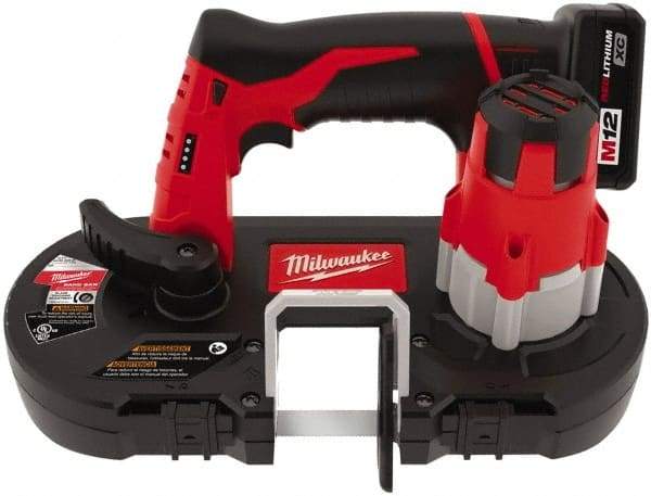 Milwaukee Tool - 12 Volt, 27-1/2" Blade, 280 SFPM Cordless Portable Bandsaw - 1-5/8" (Round) & 1-5/8 x 1-5/8" (Rectangle) Cutting Capacity, Lithium-Ion Battery Included - Apex Tool & Supply