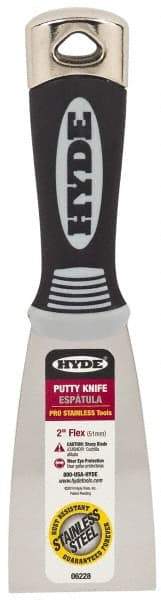 Hyde Tools - 2" Wide Stainless Steel Putty Knife - Flexible, Cushioned Grip Polypropylene Handle, 8" OAL - Apex Tool & Supply