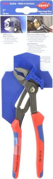 Knipex - 7-1/4" OAL, 1-1/2" Max Capacity, 18 Position Water Pump Tongue & Groove Pliers - Self Grip V-Jaws, Ergo Dual Component Handles - Apex Tool & Supply