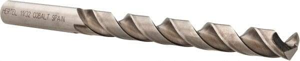Hertel - 11/32" 135° Cobalt Jobber Drill - Bright Finish, Spiral Flute, 4-3/4" OAL, Split Point - Apex Tool & Supply
