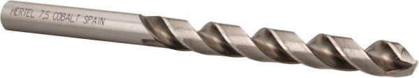 Hertel - 7.5mm 135° Cobalt Jobber Drill - Bright Finish, Spiral Flute, 4.2913" OAL, Split Point - Apex Tool & Supply