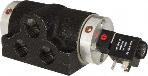 ARO/Ingersoll-Rand - 1/2" Inlet x 1/2" Outlet, Solenoid Actuator, Spring Return, 2 Position, Body Ported Solenoid Air Valve - 90 CFM, 24 VDC Input, 2.57 CV, 4 Way, 150 psi, 180° Max Temp, -10° Min Temp - Apex Tool & Supply