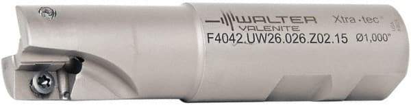 Walter - 1" Cut Diam, 15mm Max Depth of Cut, 1" Shank Diam, 3.871" OAL, Indexable Square Shoulder End Mill - AD.T 1606.. Inserts, Weldon Shank, 90° Lead Angle - Apex Tool & Supply