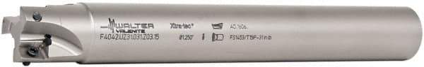 Walter - 1-1/4" Cut Diam, 15mm Max Depth of Cut, 1-1/4" Shank Diam, 9.87" OAL, Indexable Square Shoulder End Mill - AD.T 1606.. Inserts, Cylindrical Shank, 90° Lead Angle - Apex Tool & Supply