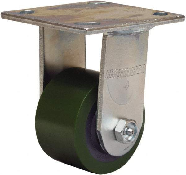 Hamilton - 3-1/4" Diam x 2" Wide x 5-1/4" OAH Top Plate Mount Rigid Caster - Polyurethane Mold onto Cast Iron Center, 575 Lb Capacity, Straight Roller Bearing, 4 x 4-1/2" Plate - Apex Tool & Supply