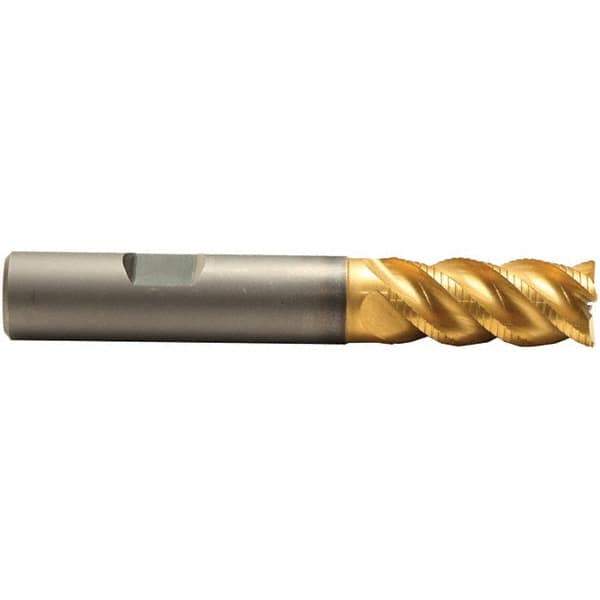 Emuge - 16mm Diam, 32mm LOC, 4 Flute Solid Carbide Roughing & Finishing End Mill - TiN/TiAlN Finish, 92mm OAL, 16mm Shank Diam, Weldon Shank, 45° Helix, Long Length - Apex Tool & Supply