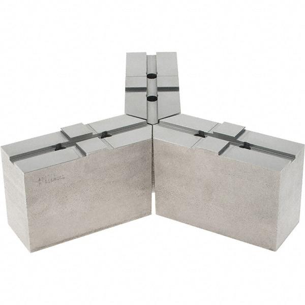 Abbott Workholding Products - 16" & Up Chuck Capacity, Tongue & Groove Attachment, Square Soft Lathe Chuck Jaw - 3 Jaws, Steel, 2-1/8" Btw Mount Hole Ctrs, 6-1/2" Long x 2-1/2" Wide x 4" High, 0.4724" Groove, 0.4724" & 12mm Fastener - Apex Tool & Supply