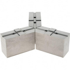 Abbott Workholding Products - 16" & Up Chuck Capacity, Tongue & Groove Attachment, Square Soft Lathe Chuck Jaw - 3 Jaws, Steel, 2-1/8" Btw Mount Hole Ctrs, 6-1/2" Long x 2-1/2" Wide x 4" High, 0.4724" Groove, 0.4724" & 12mm Fastener - Apex Tool & Supply
