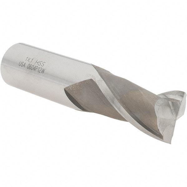 Value Collection - 1", 1-5/8" LOC, 1" Shank Diam, 4-1/8" OAL, 2 Flute, High Speed Steel Square End Mill - Single End, Uncoated, Spiral Flute, 30° Helix, Centercutting, Right Hand Cut, Right Hand Flute - Apex Tool & Supply