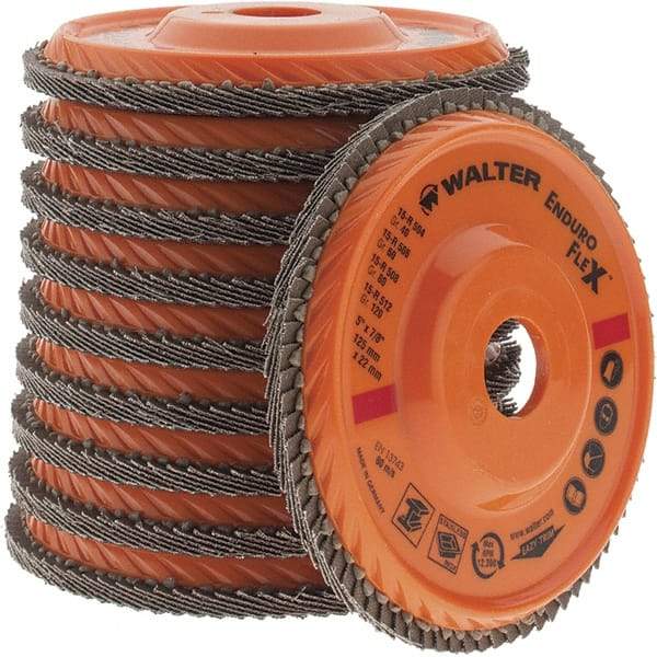 Value Collection - 60 Grit, 5" Disc Diam, 7/8" Center Hole, Type 28 Ceramic Flap Disc - 12,200 Max RPM, Coated - Apex Tool & Supply