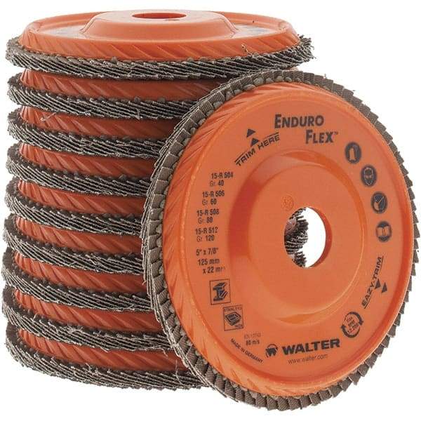 Value Collection - 40 Grit, 5" Disc Diam, 7/8" Center Hole, Type 28 Ceramic Flap Disc - 12,200 Max RPM, Coated - Apex Tool & Supply