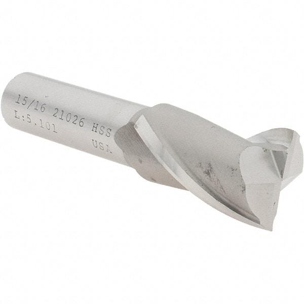 Value Collection - 15/16", 1-1/2" LOC, 5/8" Shank Diam, 3-5/8" OAL, 2 Flute, High Speed Steel Square End Mill - Single End, Uncoated, Spiral Flute, 30° Helix, Centercutting, Right Hand Cut, Right Hand Flute - Apex Tool & Supply