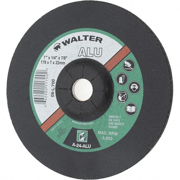 Value Collection - 7" Wheel Diam, 1/4" Wheel Thickness, 7/8" Arbor Hole, Type 27 Depressed Center Wheel - Aluminum Oxide, 8,600 Max RPM - Apex Tool & Supply