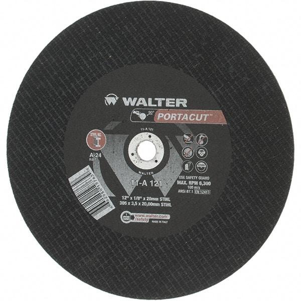 Value Collection - 12" 24 Grit Aluminum Oxide Cutoff Wheel - 1/8" Thick, 20mm Arbor, 6,300 Max RPM - Apex Tool & Supply