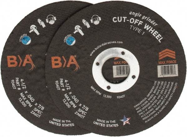 Value Collection - 4-1/2" Aluminum Oxide Cutoff Wheel - 0.04" Thick, 7/8" Arbor, 17,000 Max RPM - Apex Tool & Supply
