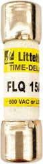 Value Collection - 500 VAC, 15 Amp, Time Delay General Purpose Fuse - 1-1/2" OAL, 13/32" Diam - Apex Tool & Supply