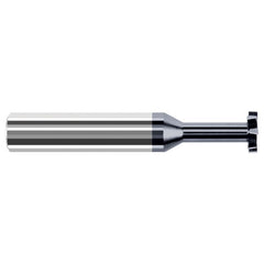 Staggered Tooth - 0.1250″ (1/8″) Cutter Diameter × 0.0050″ Radius × 0.0310″ (1/32″) Width × 0.1870″ (3/16″) Neck Length Carbide Corner Radius Stagger Keyseat Cutter, 6 Flutes, AlTiN Coated - Exact Industrial Supply