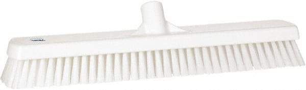 Vikan - 1.8" Bristle Length, Polyester Scrub Brush - 18" Long x 2-1/2" Wide Head, 19" OAL, European Threaded Handle, White, Polypropylene Block - Apex Tool & Supply