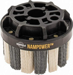 Brush Research Mfg. - 4" 120 Grit Ceramic/Silicon Carbide Tapered Disc Brush - Medium Grade, CNC Adapter Connector, 1.38" Trim Length, 7/8" Arbor Hole - Apex Tool & Supply