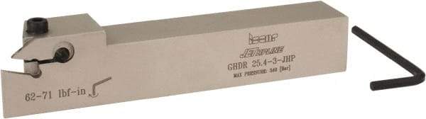 Iscar - GHD, External, Right Hand, 0.36" Max Depth of Cut, 0.11 to 0.157" Groove Width, Indexable Grooving Tool Holder - GI.., GPV.., TIP.. Insert Compatibility, 1" Shank Height, 1" Shank Width, 6" OAL, Through Coolant - Apex Tool & Supply