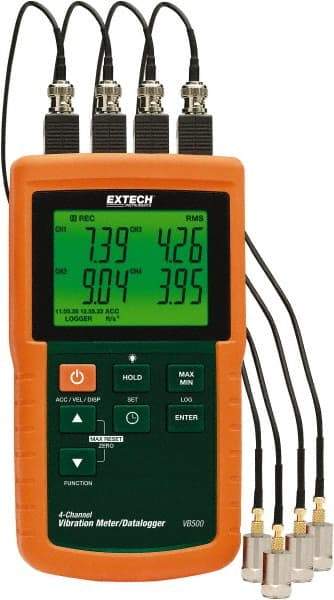 Extech - 10Hz to 1kHz (mm), LCD Vibration Meter Datalogger - 8 AA Batteries, 4 Channels - Apex Tool & Supply