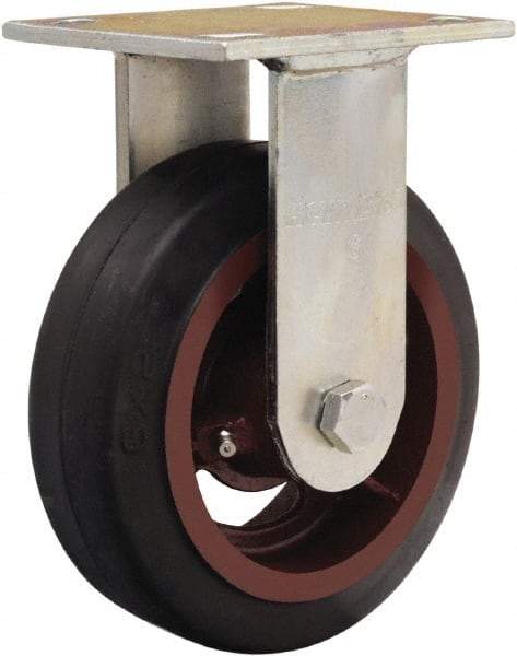 Hamilton - 6" Diam x 2" Wide x 7-1/2" OAH Top Plate Mount Rigid Caster - Rubber Mold on Cast Iron, 410 Lb Capacity, Straight Roller Bearing, 4 x 4-1/2" Plate - Apex Tool & Supply