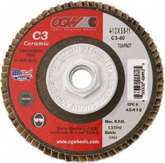 Camel Grinding Wheels - 60 Grit, 7" Disc Diam, 5/8-11 Center Hole, Type 29 Ceramic Flap Disc - 8,600 Max RPM, Polyester Backing, Arbor Attaching System, Coated - Apex Tool & Supply