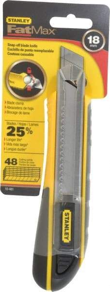Stanley - Snap Utility Knife - 4-3/8" Blade, Yellow, Silver & Black TPE Handle, 6 Blades Included - Apex Tool & Supply