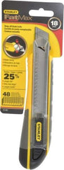 Stanley - Snap Utility Knife - 4-3/8" Blade, Yellow, Silver & Black TPE Handle, 6 Blades Included - Apex Tool & Supply