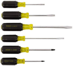 Stanley - 6 Piece Cabinet, Phillips & Slotted Screwdriver Set - Blade Sizes: Length 3, 4 & 6, Width 1/4, 5/16 & 3/16, Bit Sizes: Philips #1 to #2 - Apex Tool & Supply
