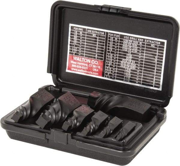 Walton - 7 Piece Spiral Flute Screw Extractor Set - #1 to #10 Size Range - Apex Tool & Supply