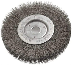 Weiler - 6" OD, 3/4" Arbor Hole, Crimped Steel Wheel Brush - 1/2" Face Width, 1-7/16" Trim Length, 0.0118" Filament Diam, 6,000 RPM - Apex Tool & Supply