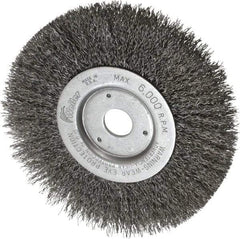 Weiler - 6" OD, 3/4" Arbor Hole, Crimped Wheel Brush - 1/2" Face Width, 1-7/16" Trim Length, 0.014" Filament Diam, 6,000 RPM - Apex Tool & Supply